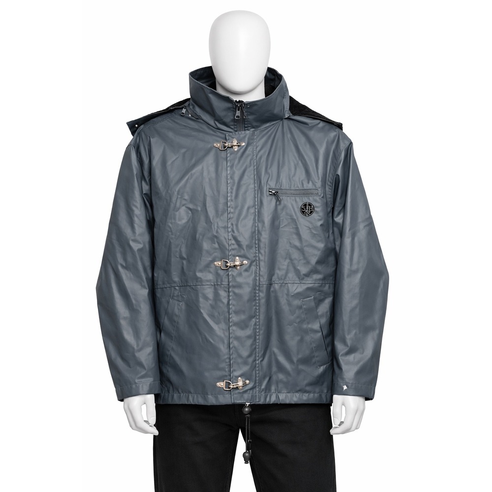 Smith & Hawken Mens Gray Hooded Fleece Lined Rain Jacket Lobster Claw Clasp L